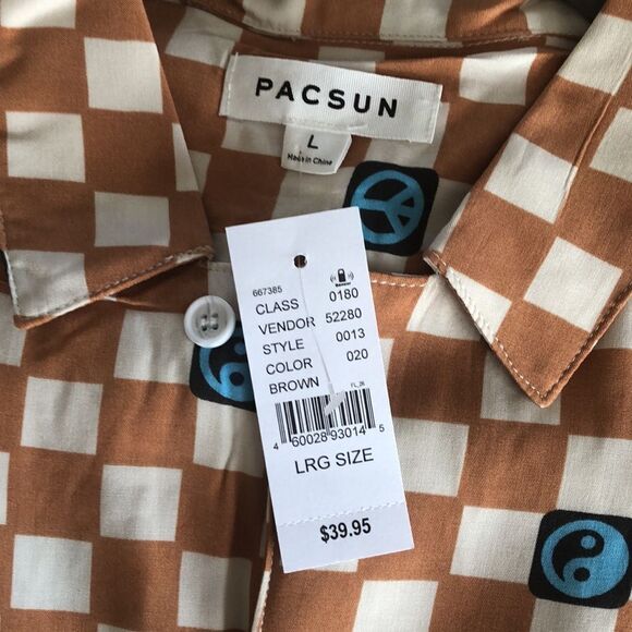 PACSUN Short Sleeve Button Down Shirt Size L NWT Brown - Picture 6 of 6